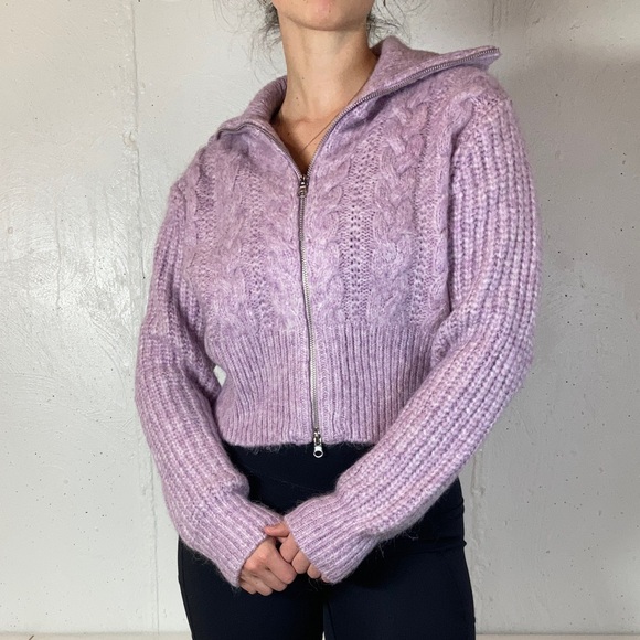 Soft Fuzzy Pink Cable Knit Cropped Full Zip Cardigan - Picture 1 of 11